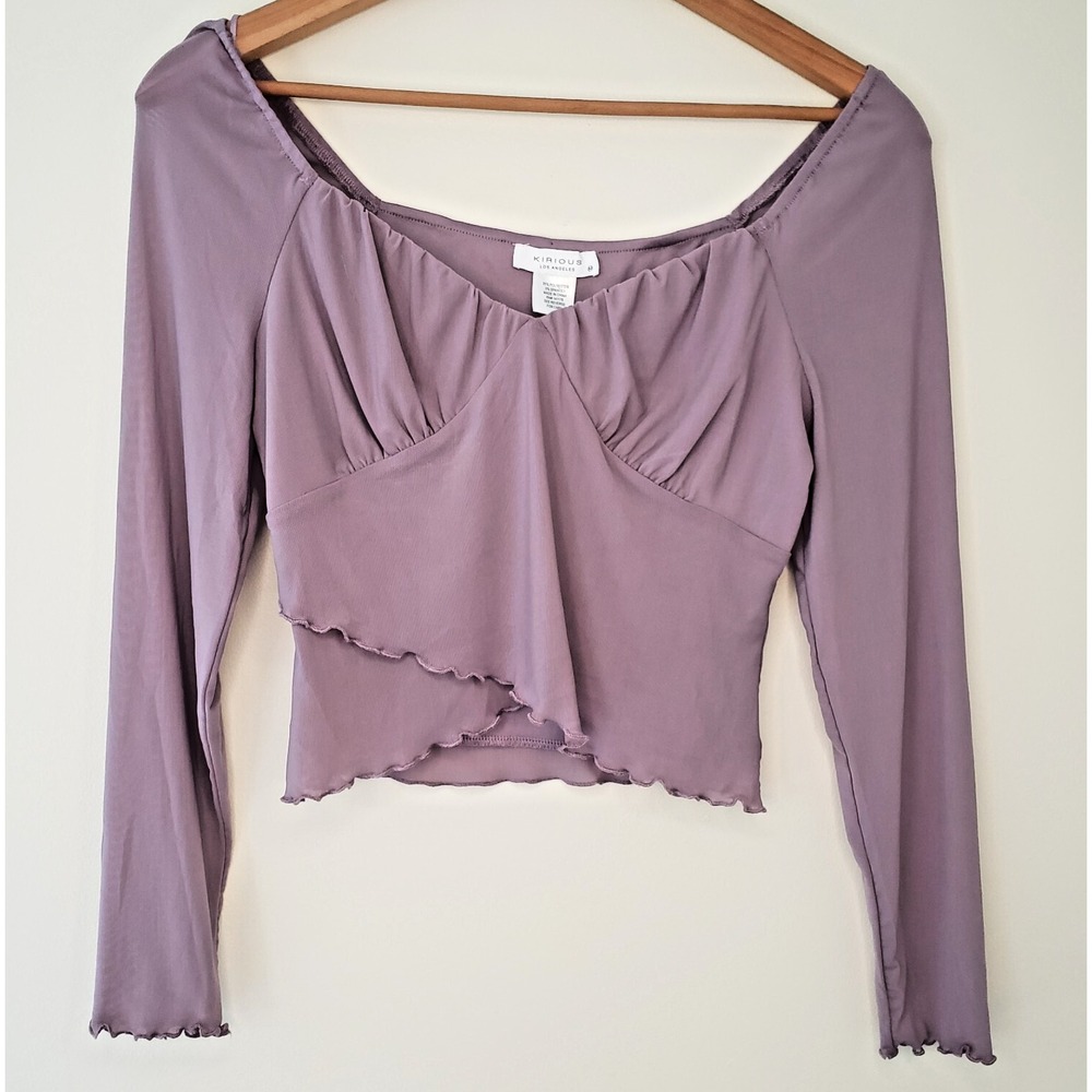 Lavender Y2K Mesh Babydoll Crop Top Sz M Sheer Pastel Whimsigoth Fairy Coquette